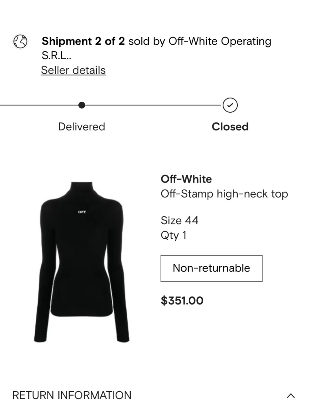 Off-White Black High-Neck Ribbed Long Sleeve Top with Chest Logo